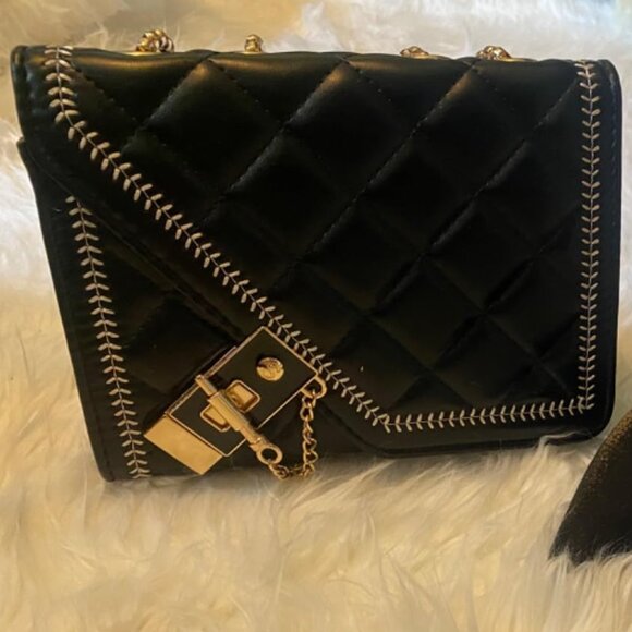 Quilted Crossbody Bag Black Vegan Leather Shoulder Bag Fashion Chain Small Purse - Picture 2 of 9